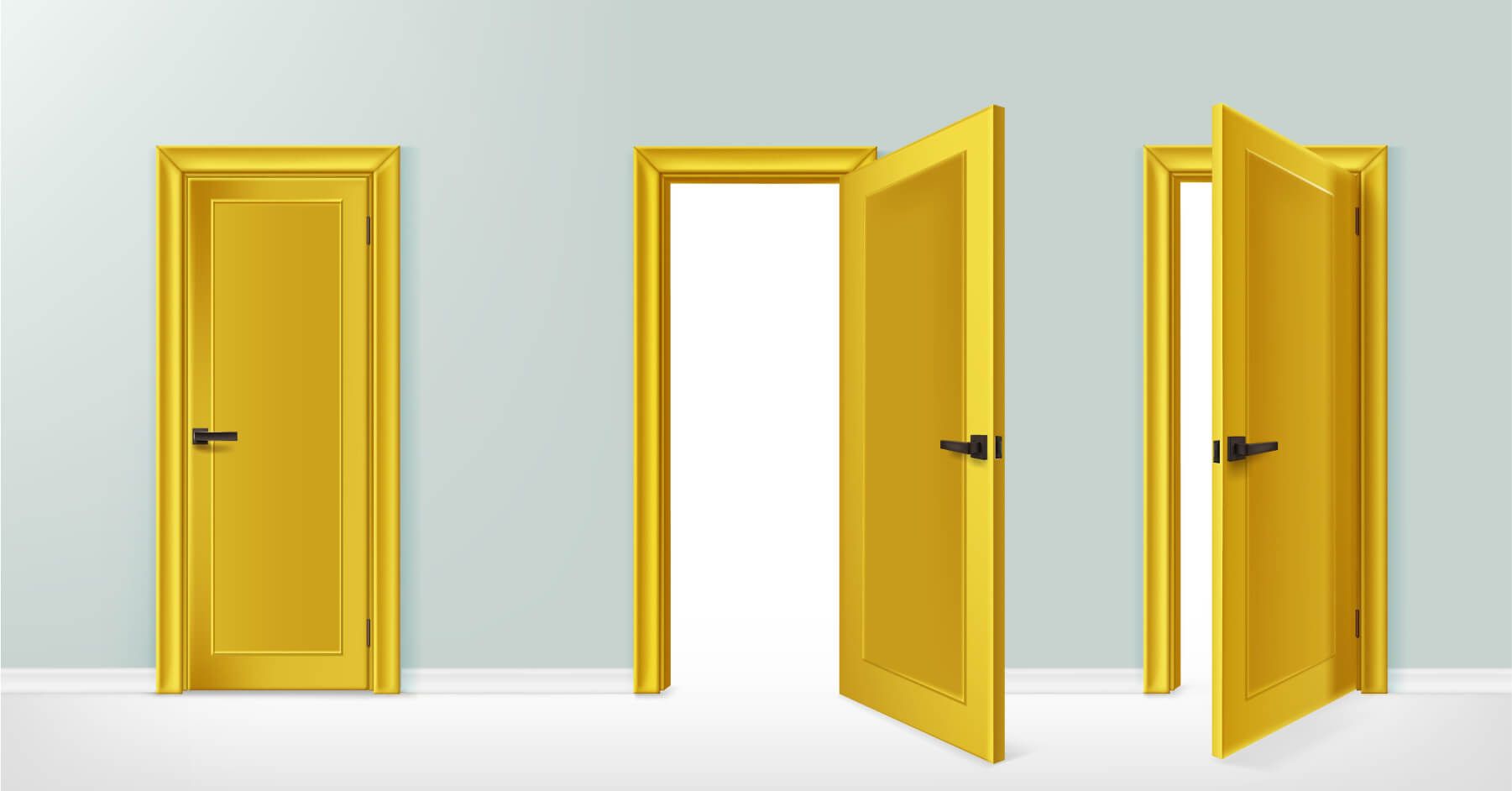 A closed, open and half open door