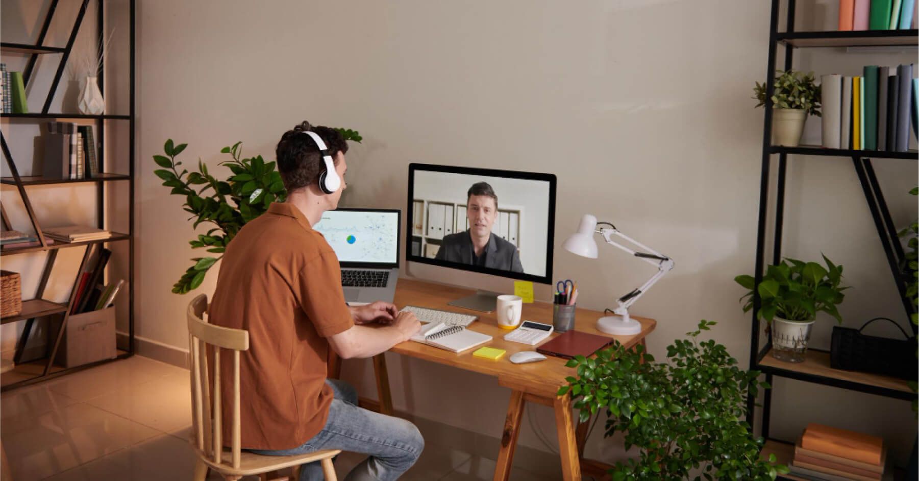 Employees in a remote meet with each other