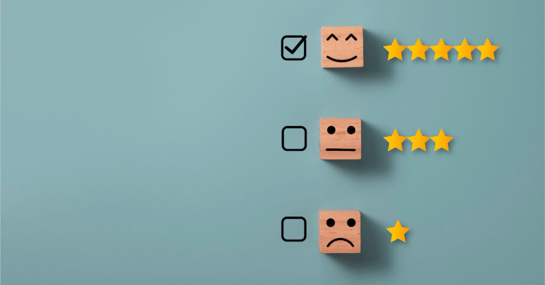 Stars and wooden blocks of emotions as a checklist