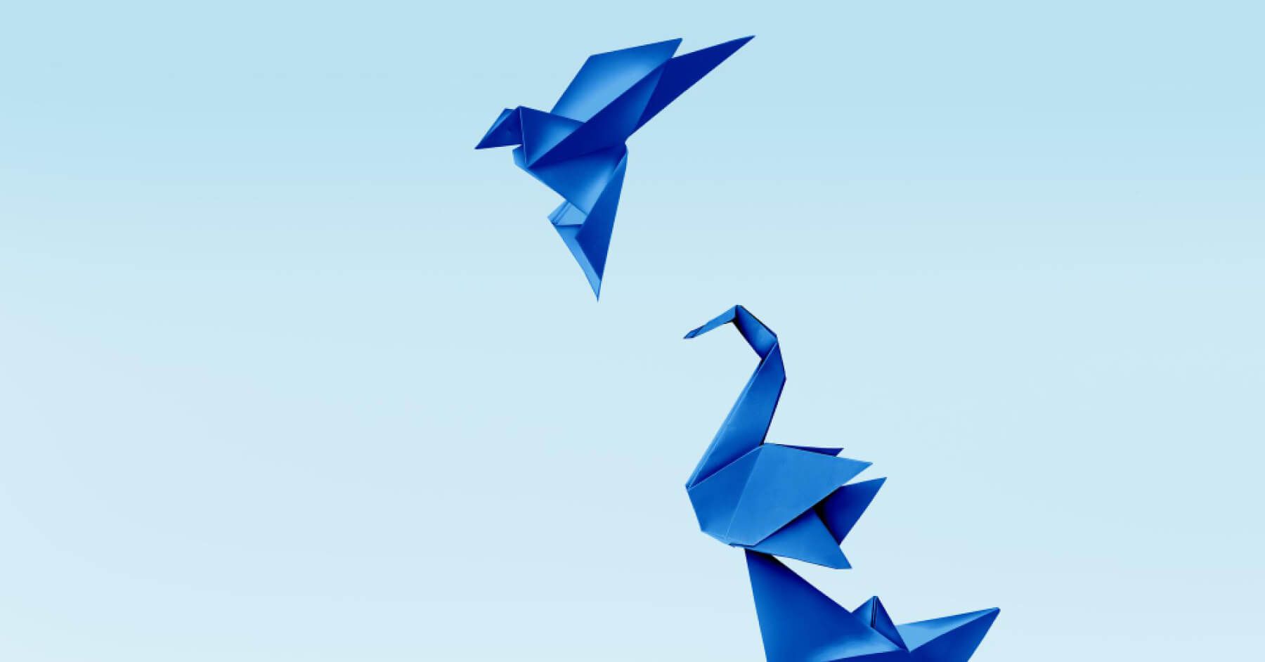 Blue origami birds