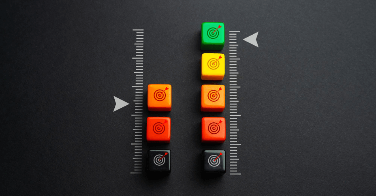 Multicoloured blocks with target icons on them