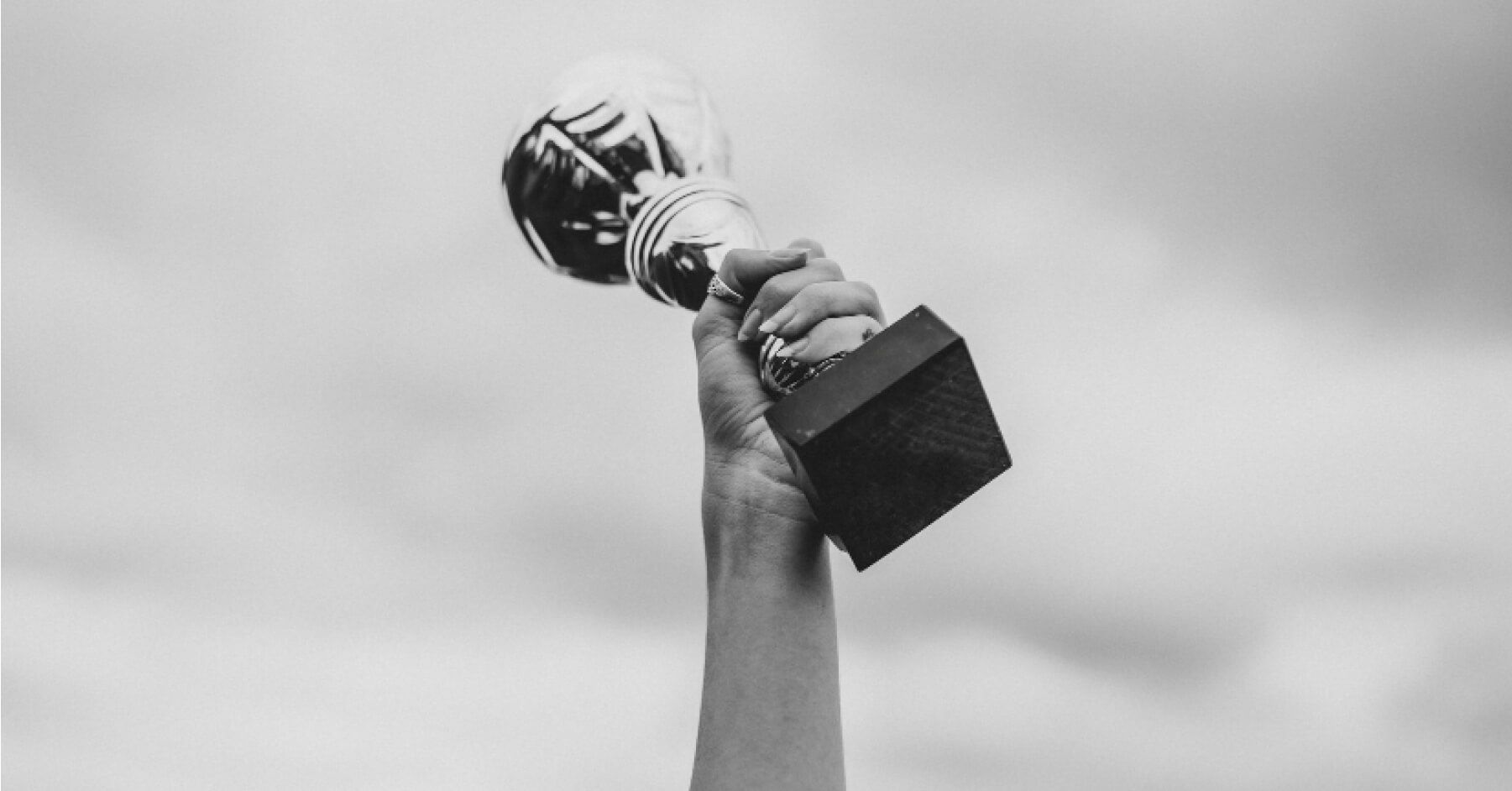 Person holding a trophy up high