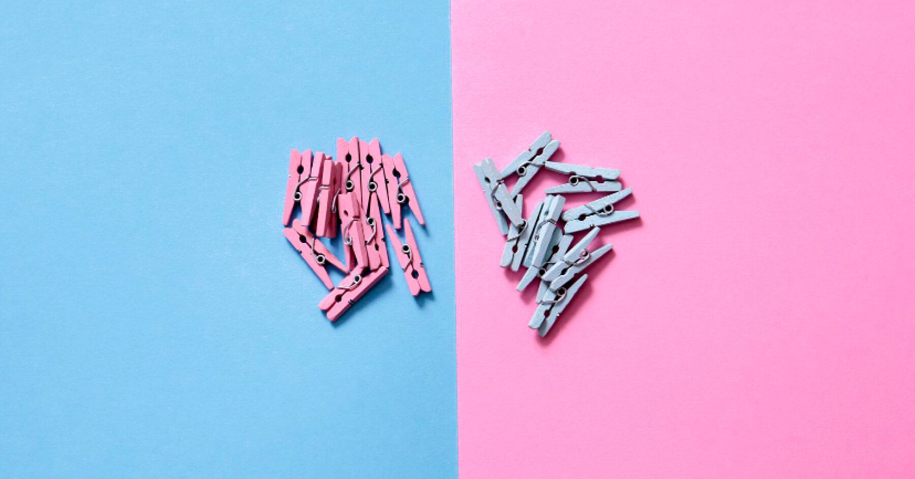 Clips of pink and blue on blue and pink backgrounds respectively