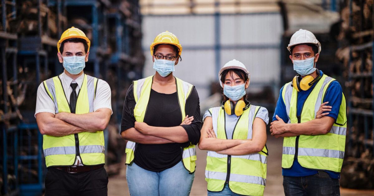 Line-up of warehouse workers