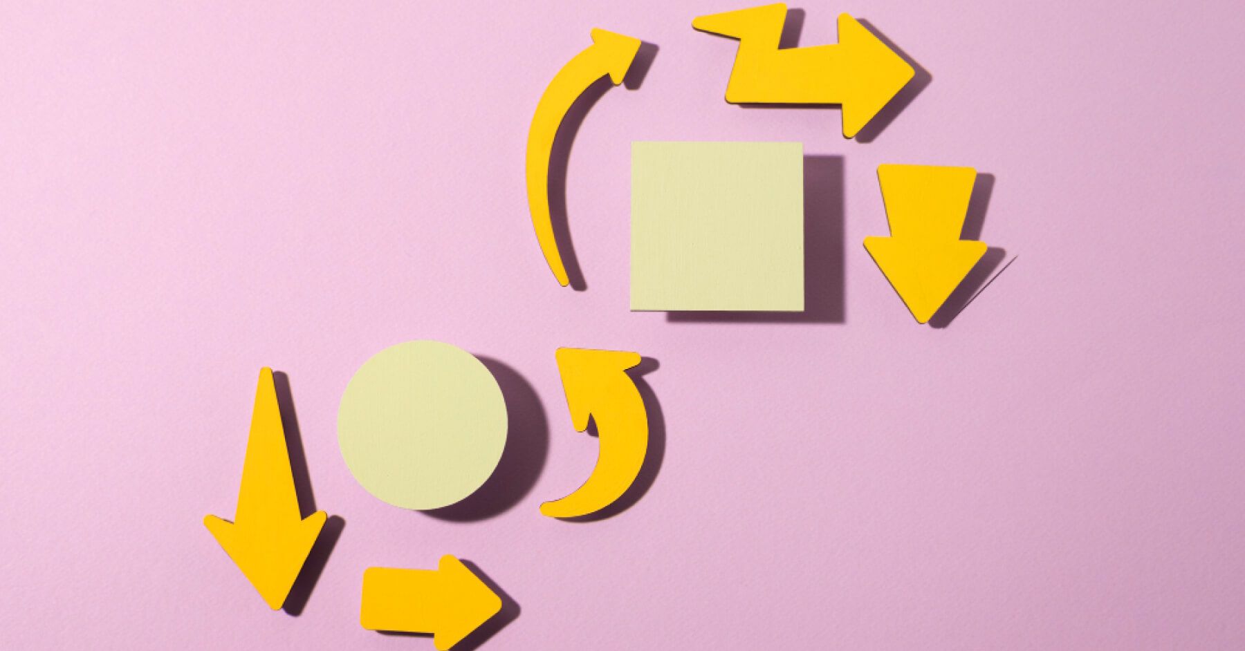 Arrow cutouts around circles and boxes