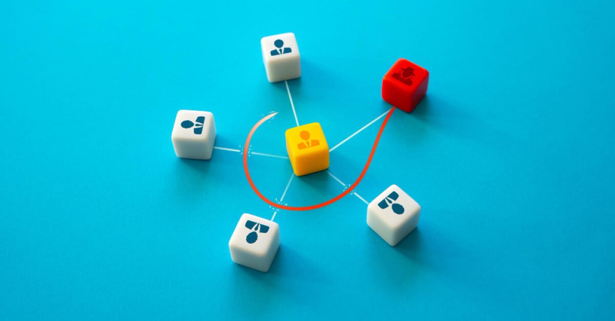 Network of blocks with employee graphics