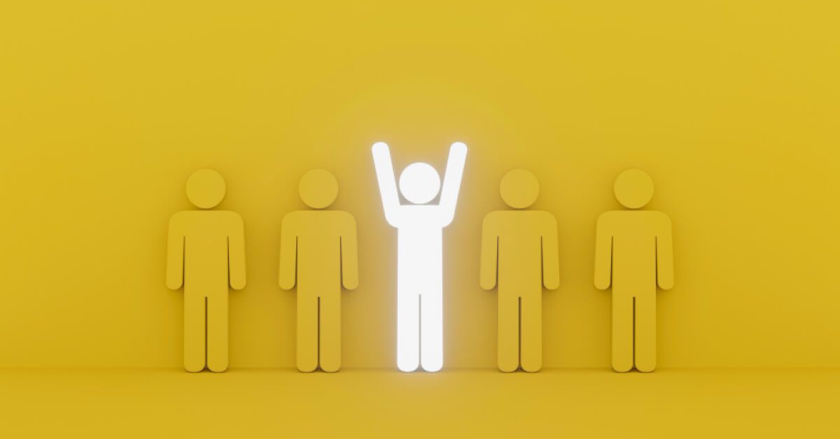 Line-up of employees with a highlighted person