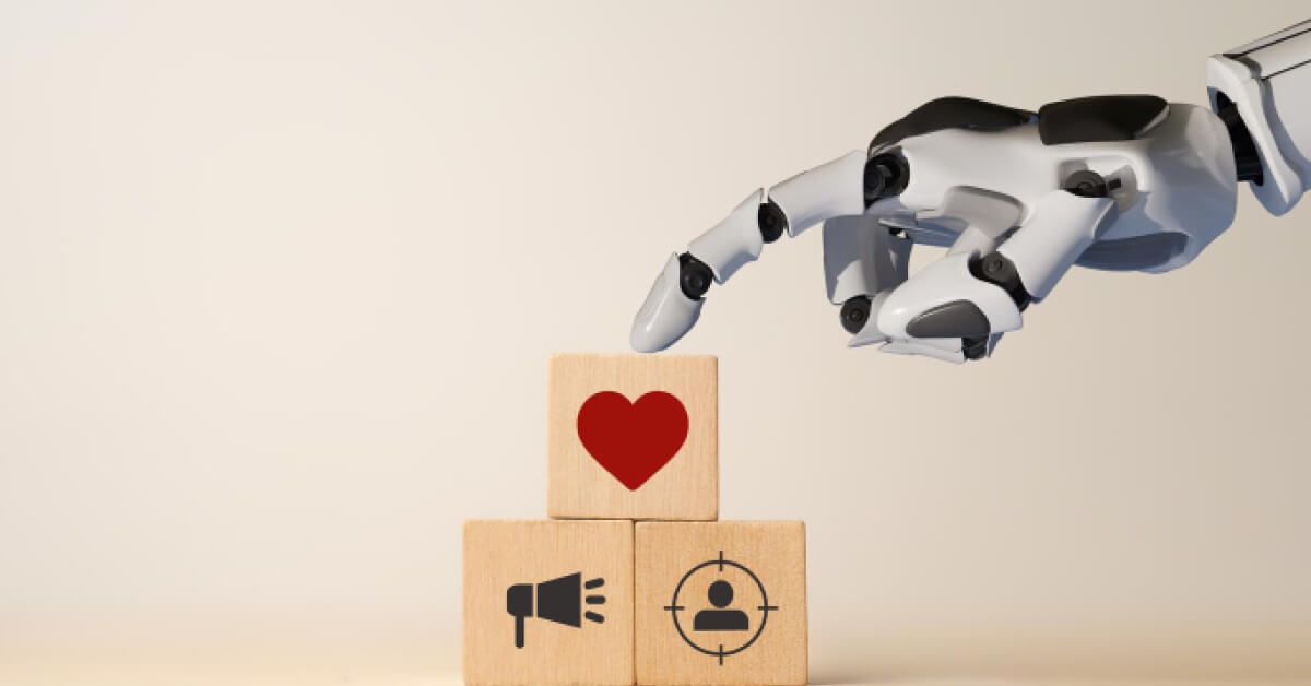 Robot hand touching employee voice wooden blocks