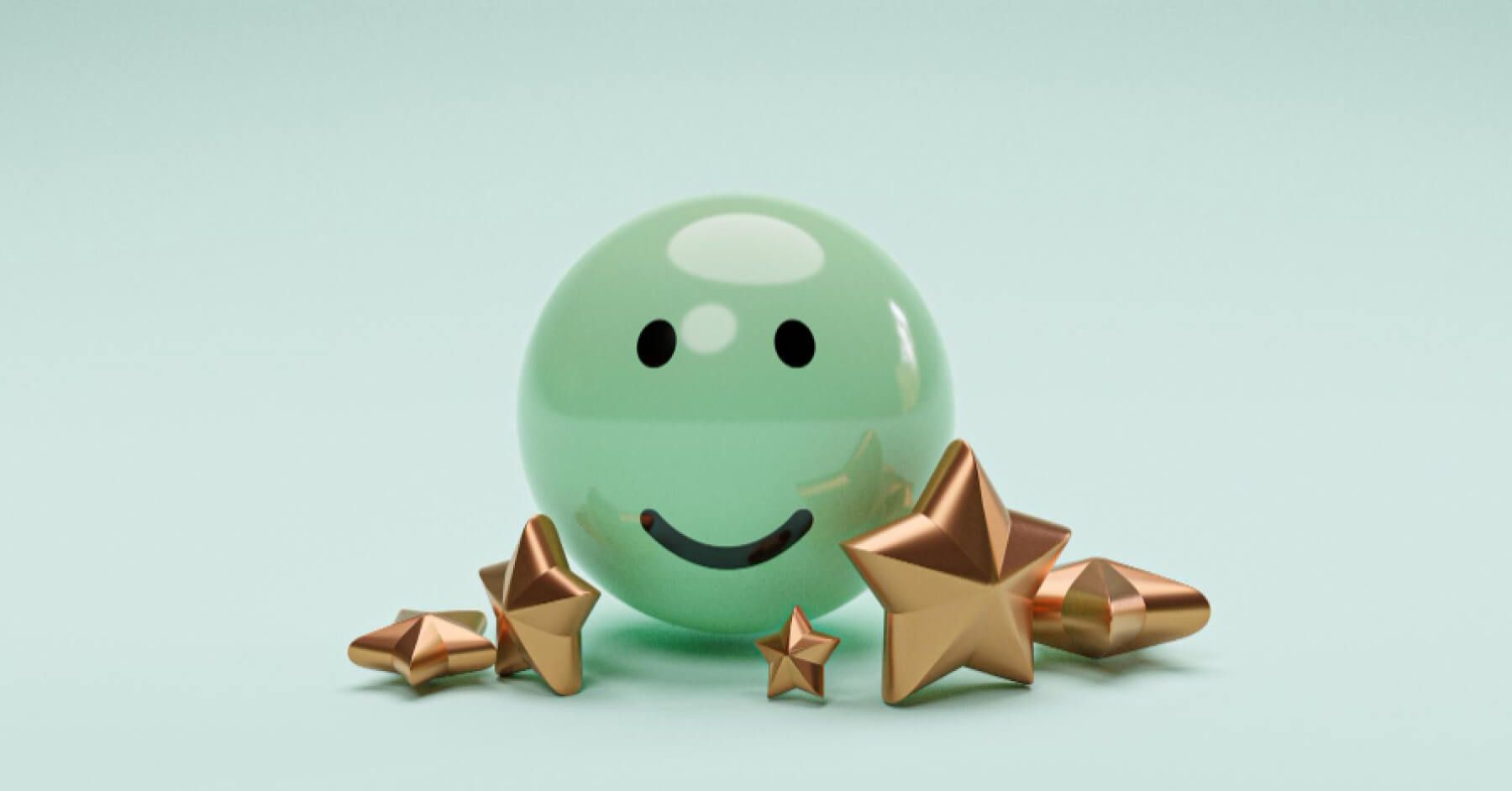 Green smiley surrounded by stars