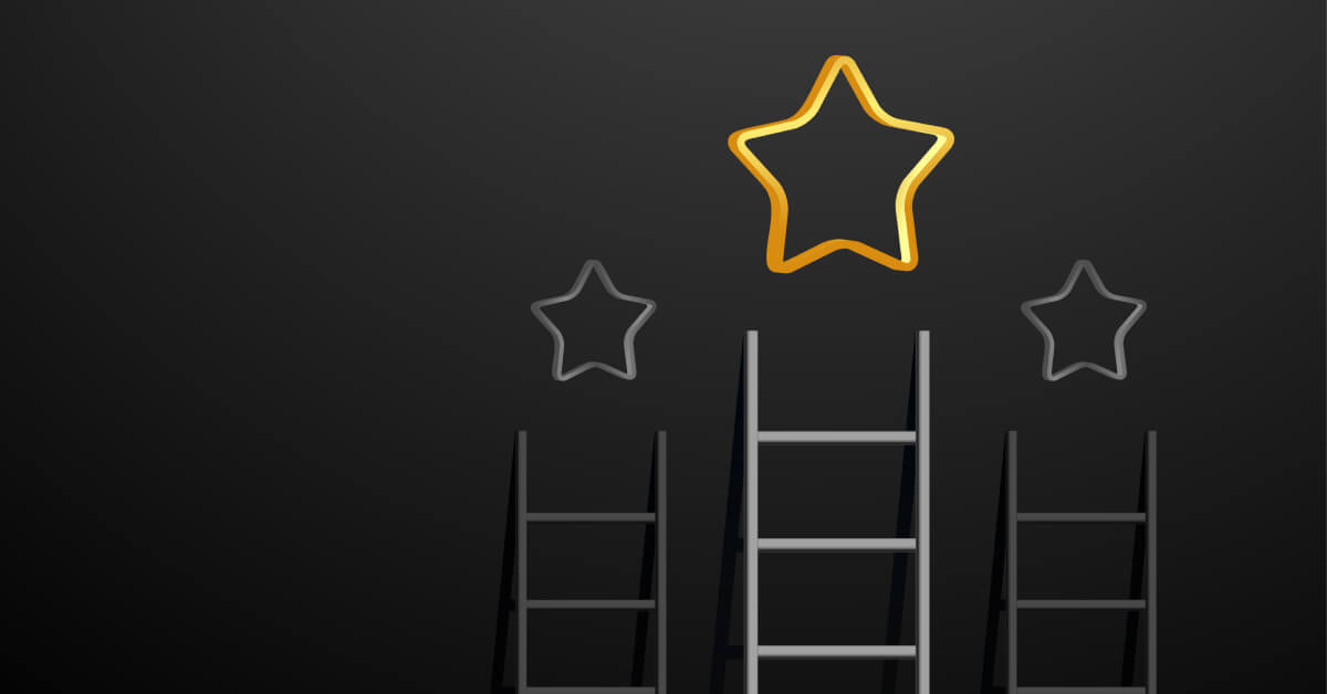 Three ladders leading to stars with the second one being bigger and leading to a golden star