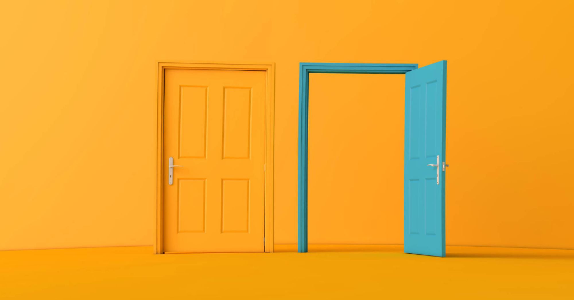 A closed and open door