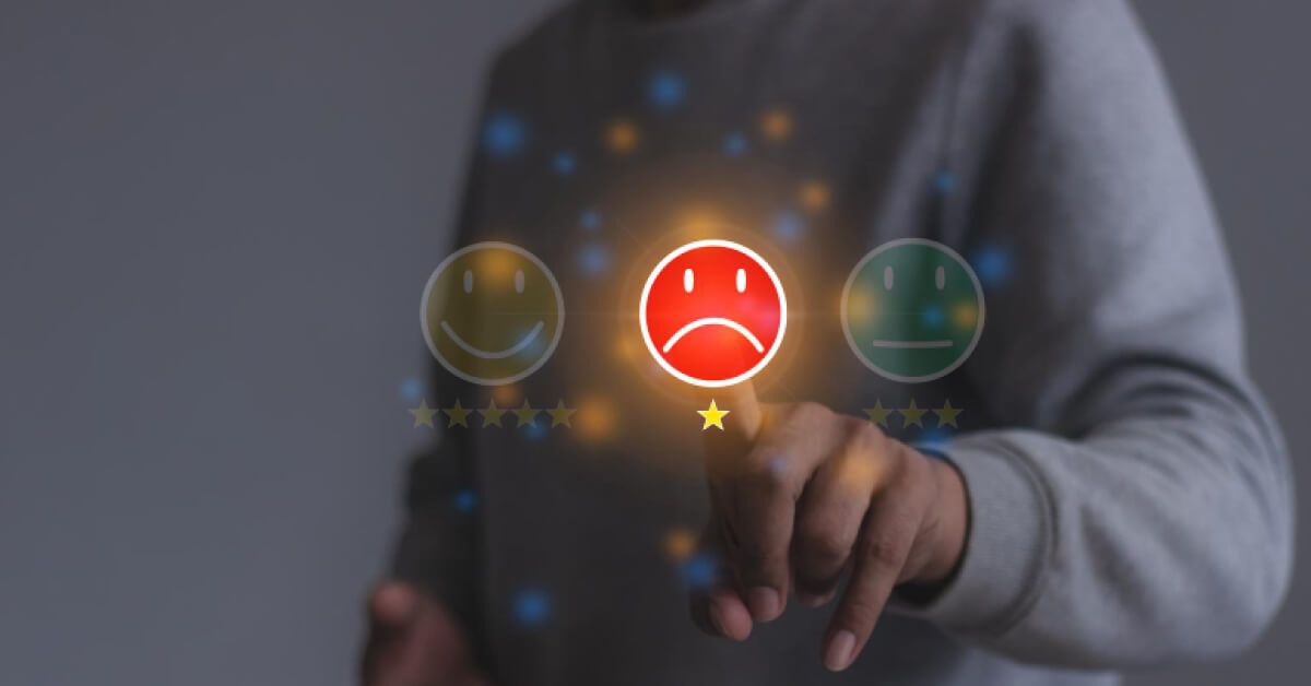 Man choosing a red sad emotion