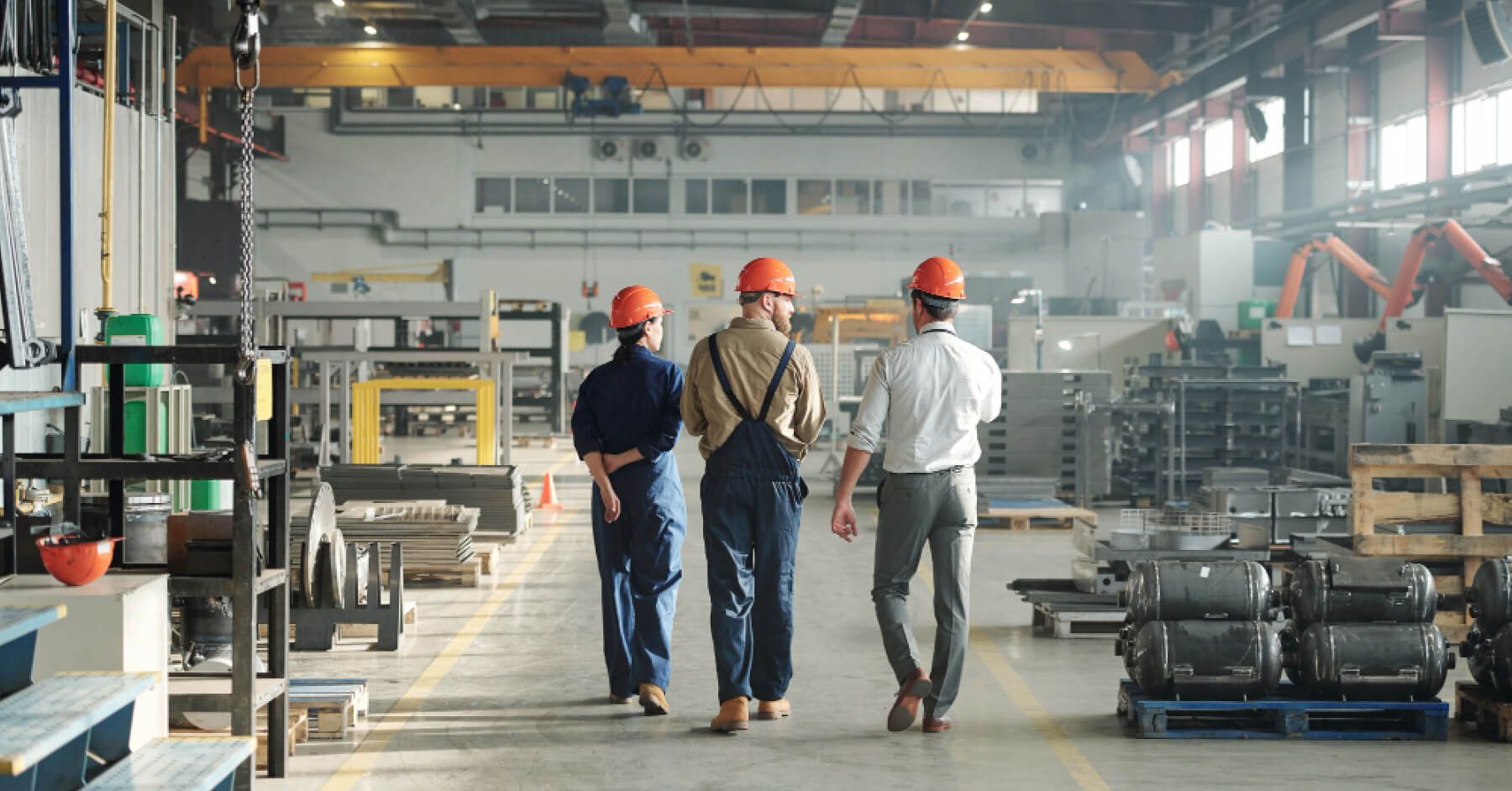 Manufacturing workers walking together