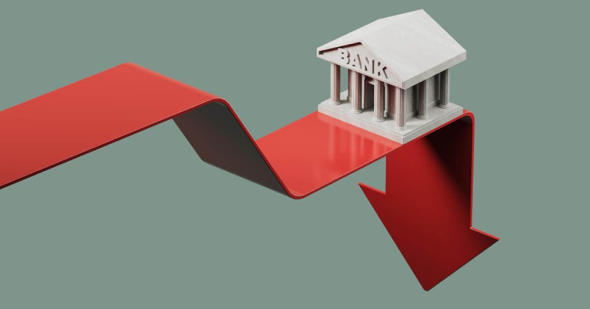 Bank being on top of a ribbon of arrow that leads down