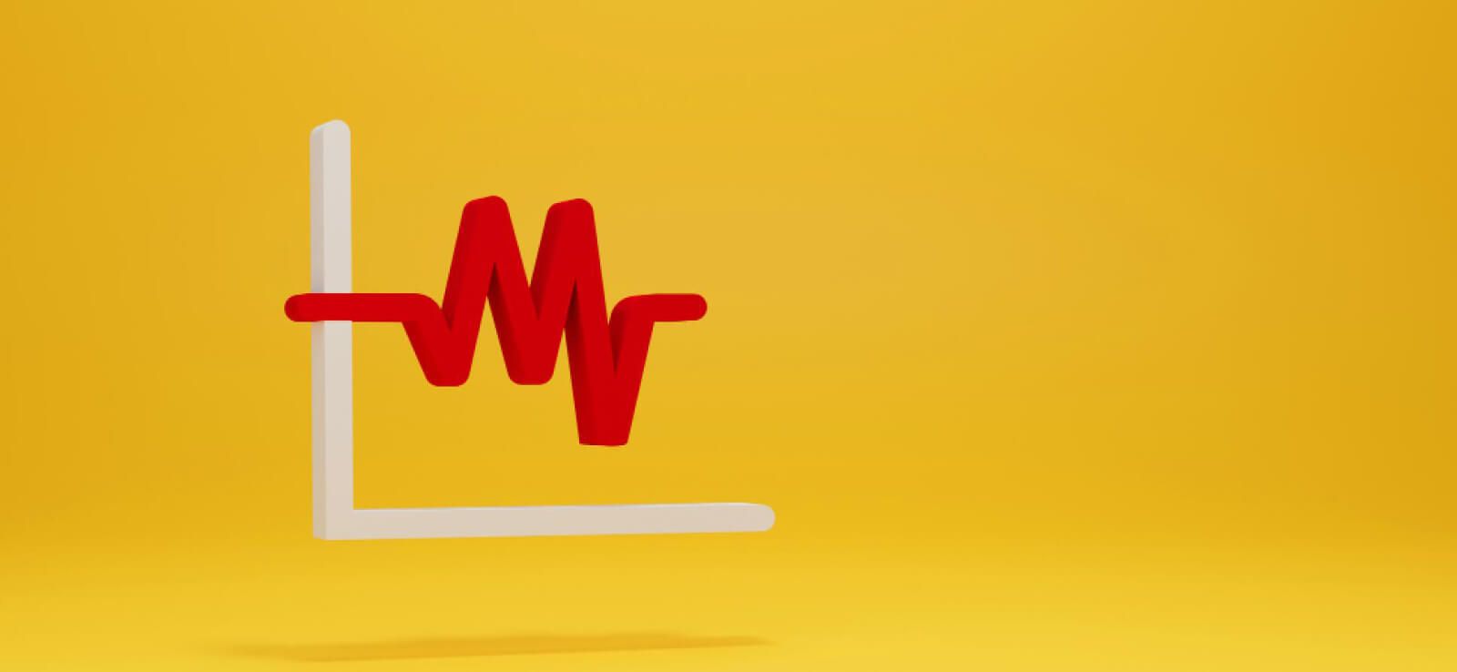 A mockup of pulse and graph symbol against a yellow background