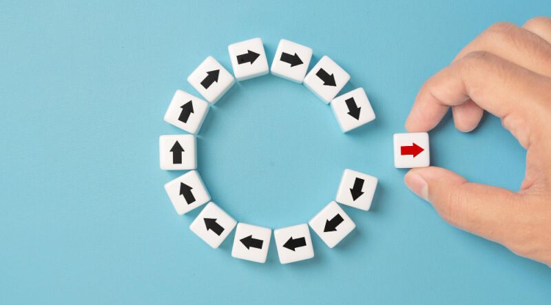 block of arrows placed in a circle and one being removed 