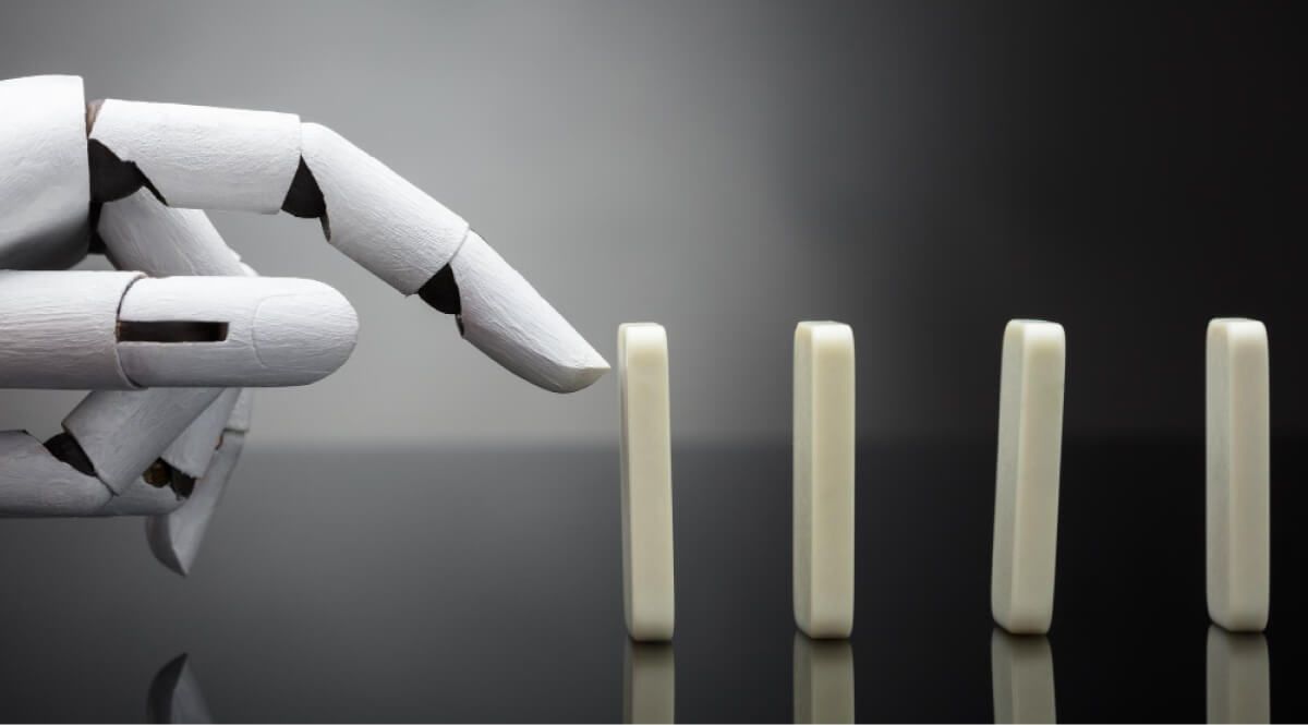 Robot hand pushing blocks