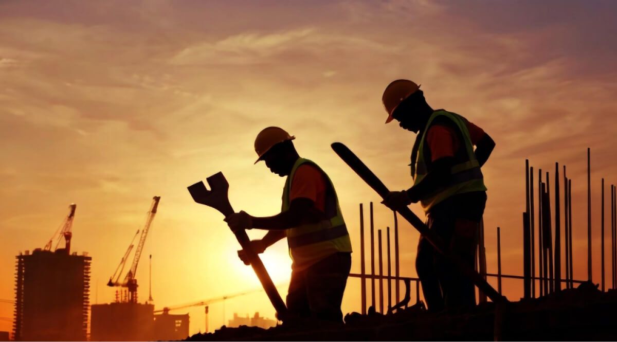 Construction workers working together