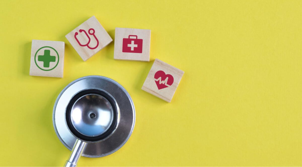 Stethoscope with wooden blocks of health