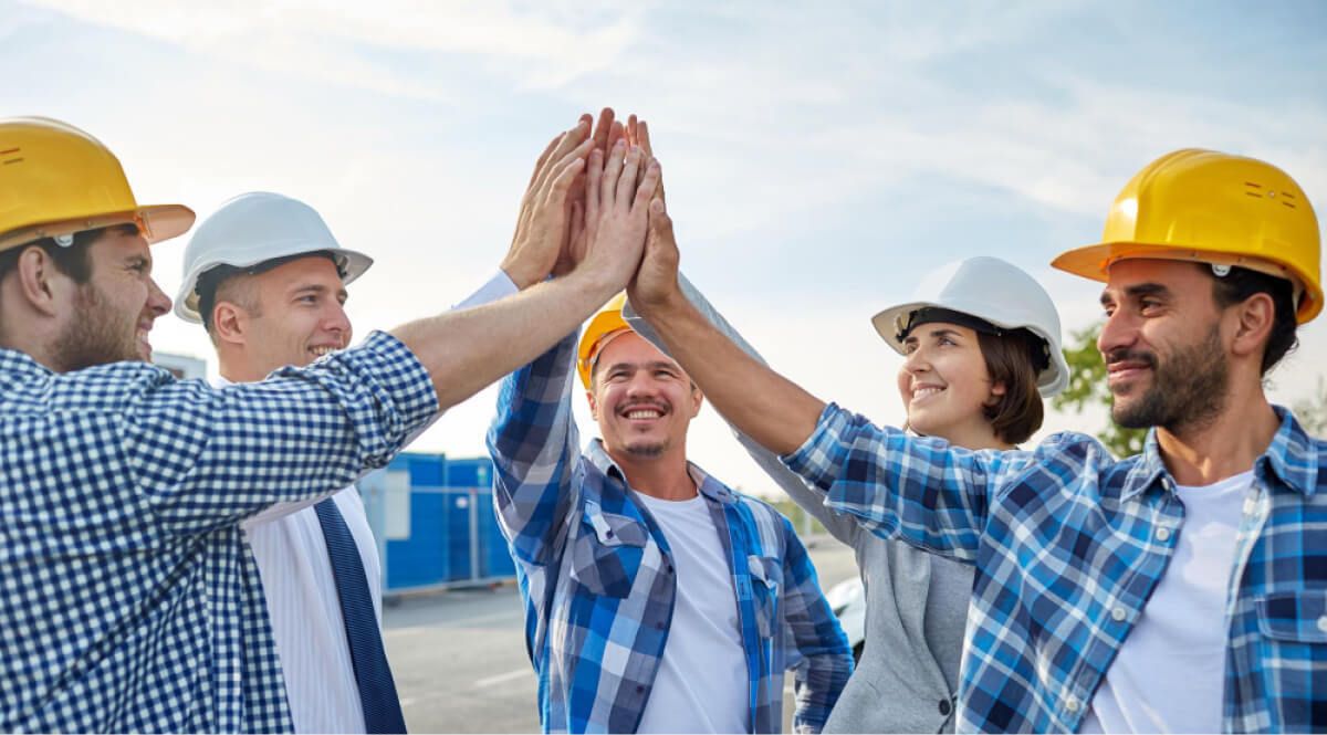 Construction workers giving group hifi