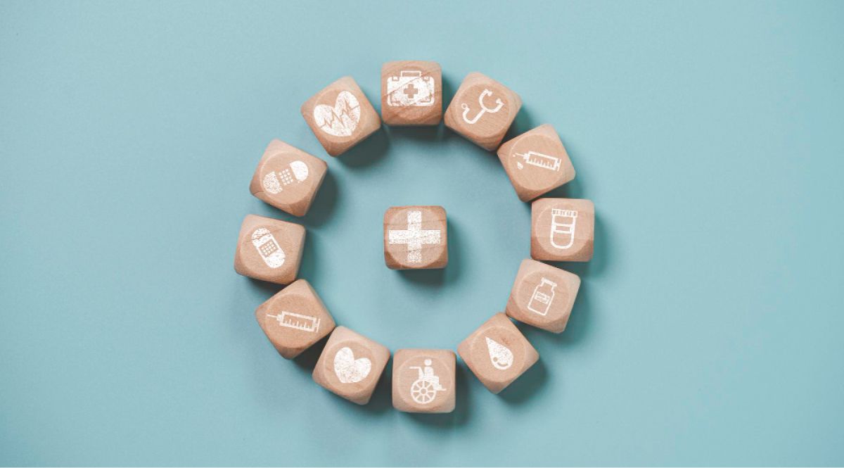 Wooden blocks of healthcare things