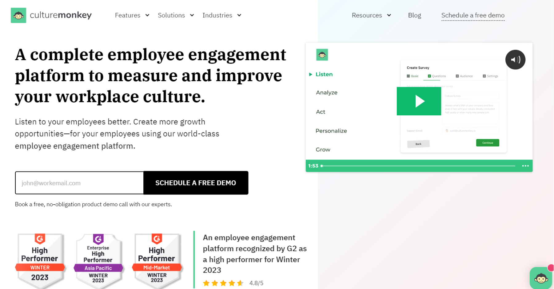 CultureMonkey - An employee engagement survey vendor