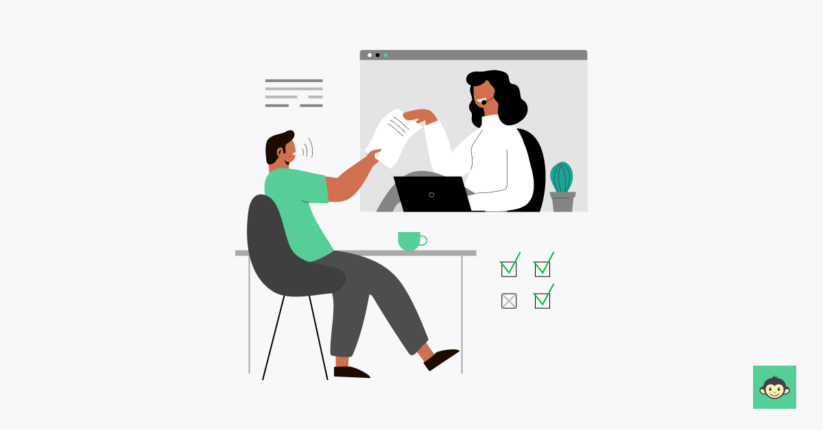 HR is handing a checklist to employee through video conference