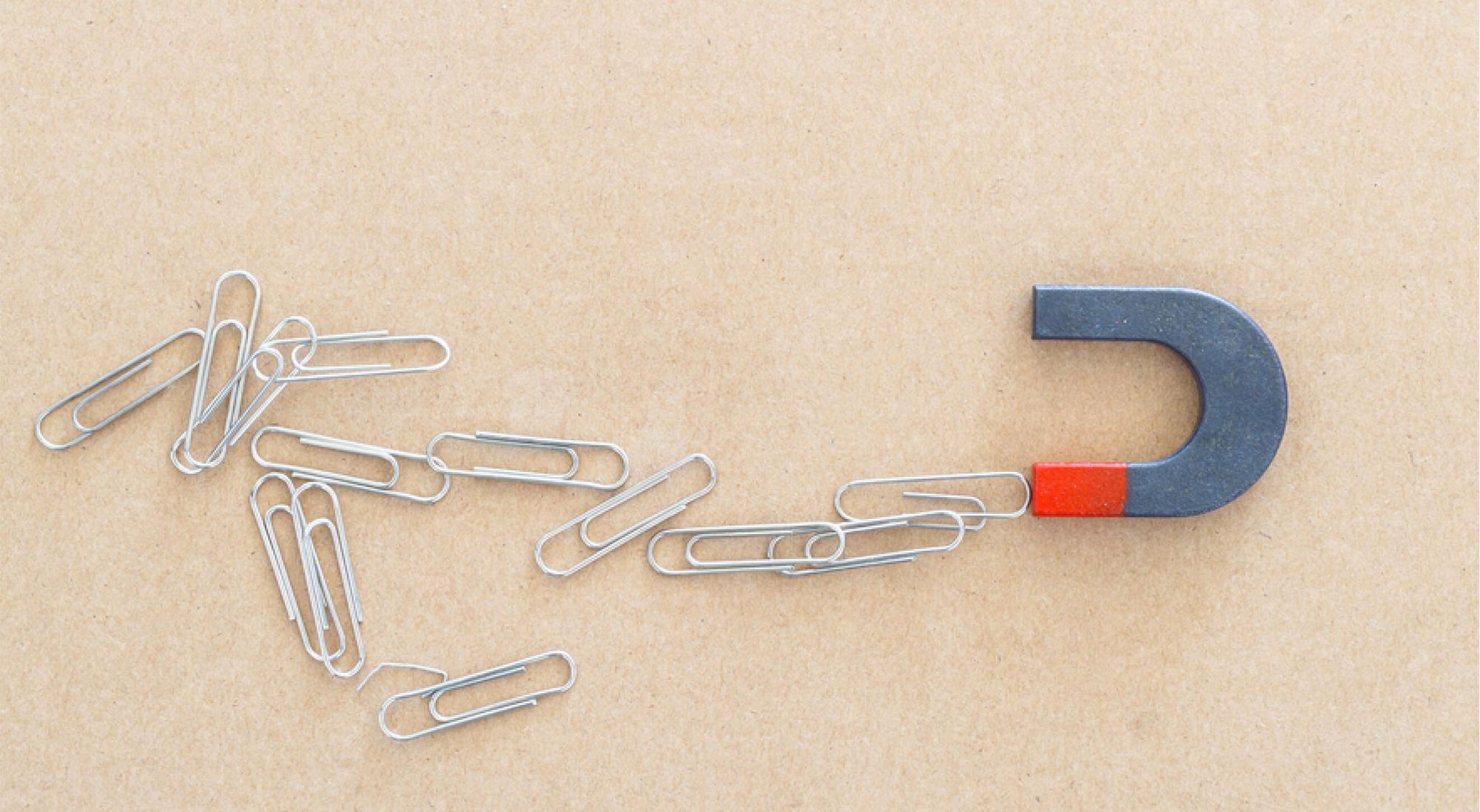 A magnet attracting many paper clips