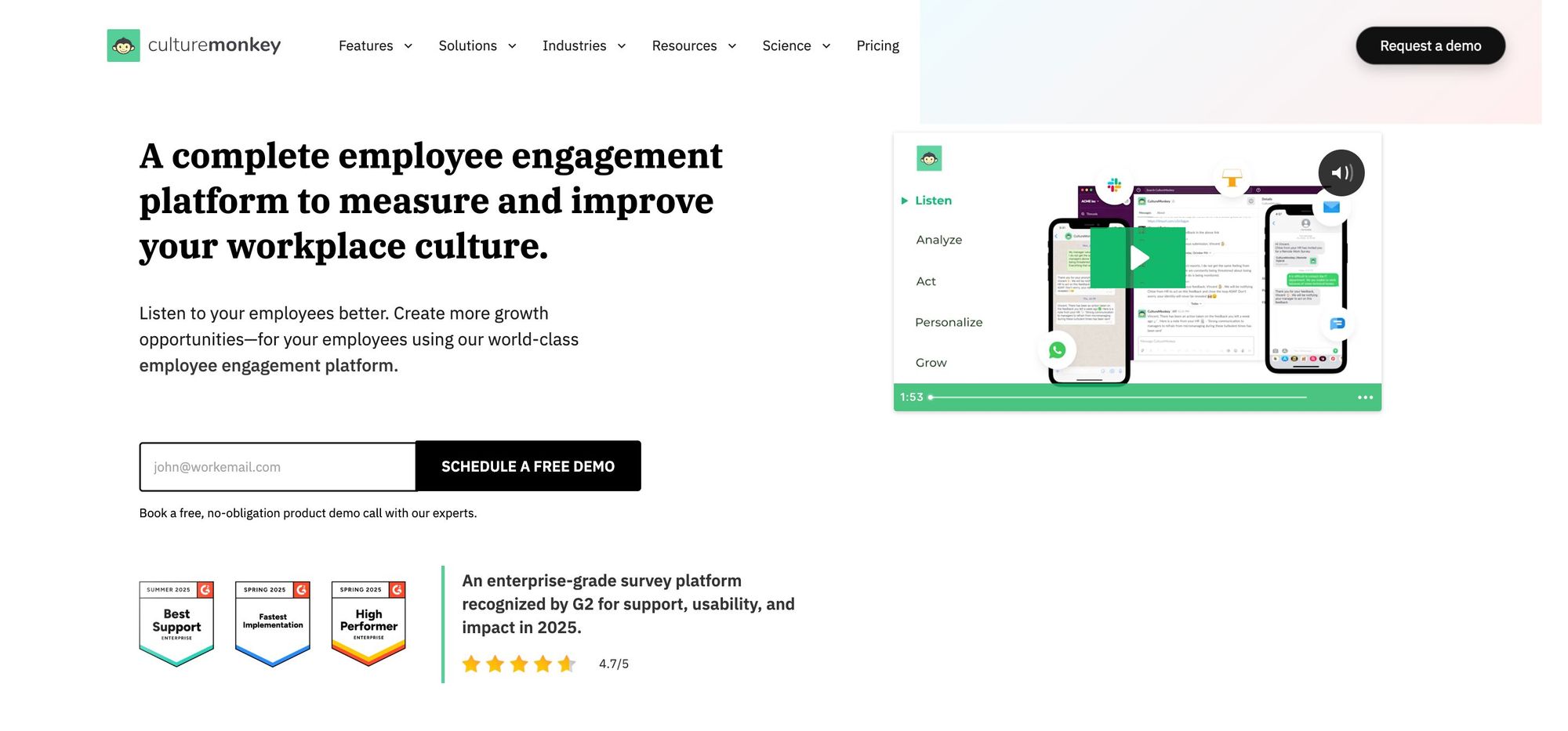 CultureMonkey - an employee engagement survey vendor