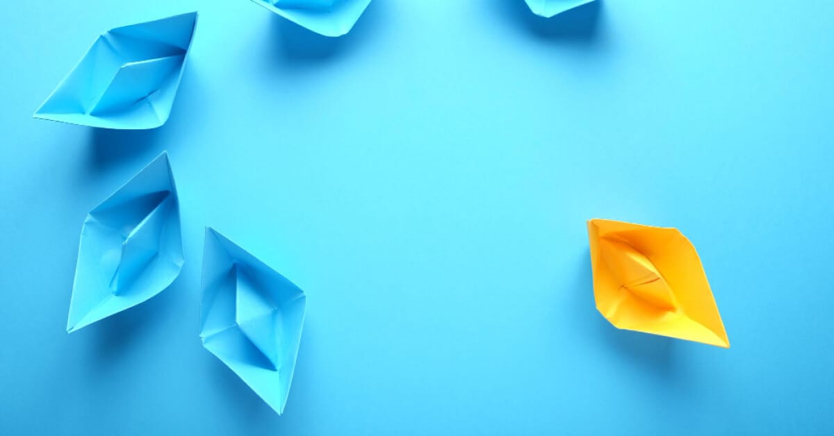 Boats - blue and yellow - going in different directions 