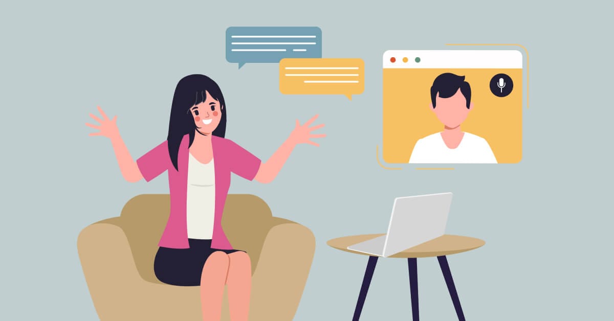 Employee connecting with a fellow employee through a laptop