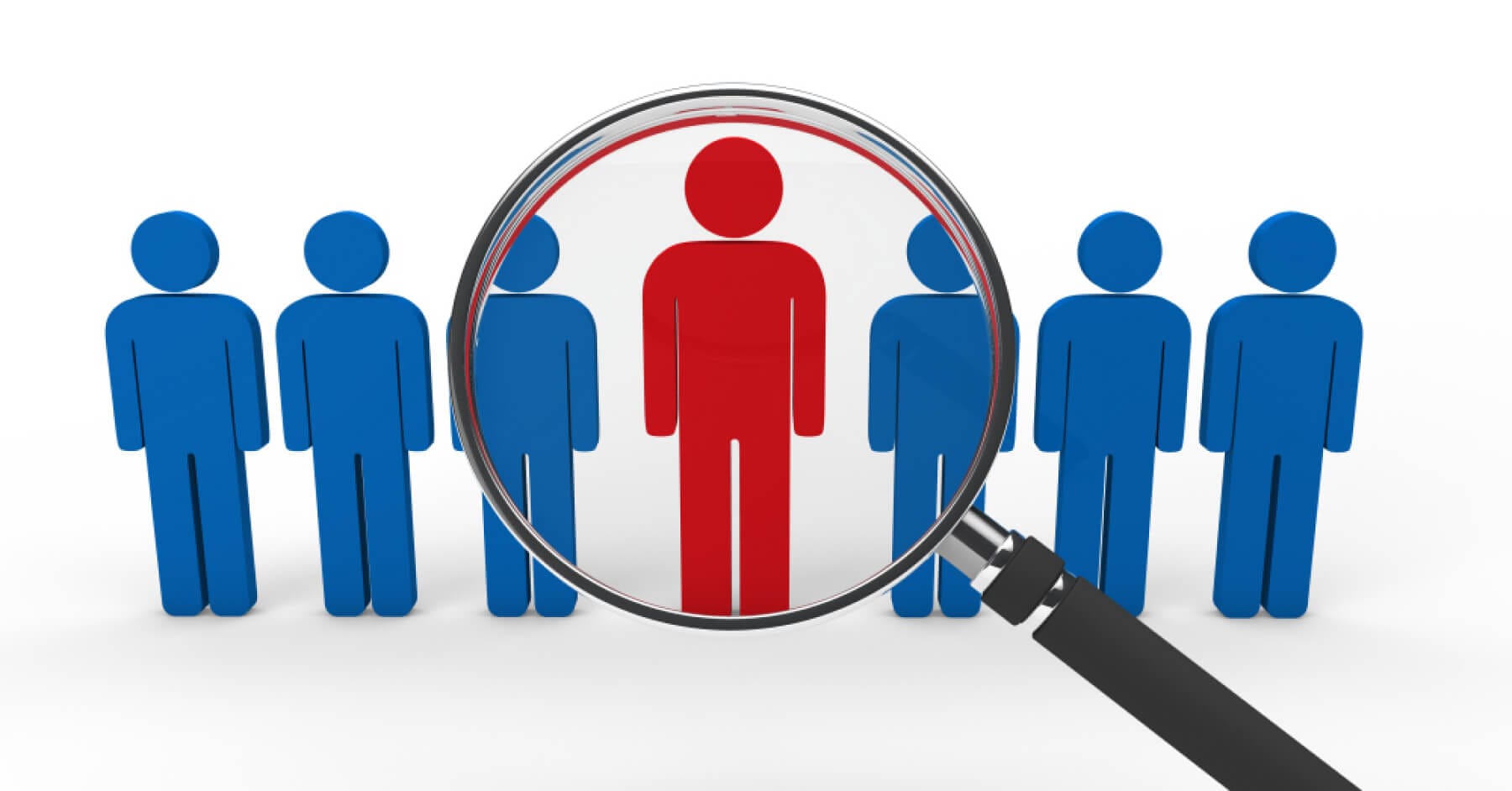 magnifiging glasses focsed on one person 