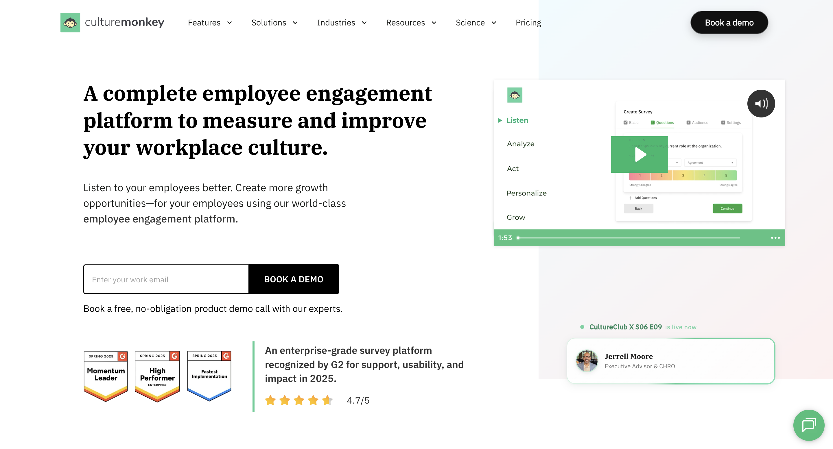 CultureMonkey employee experience platform screenshot