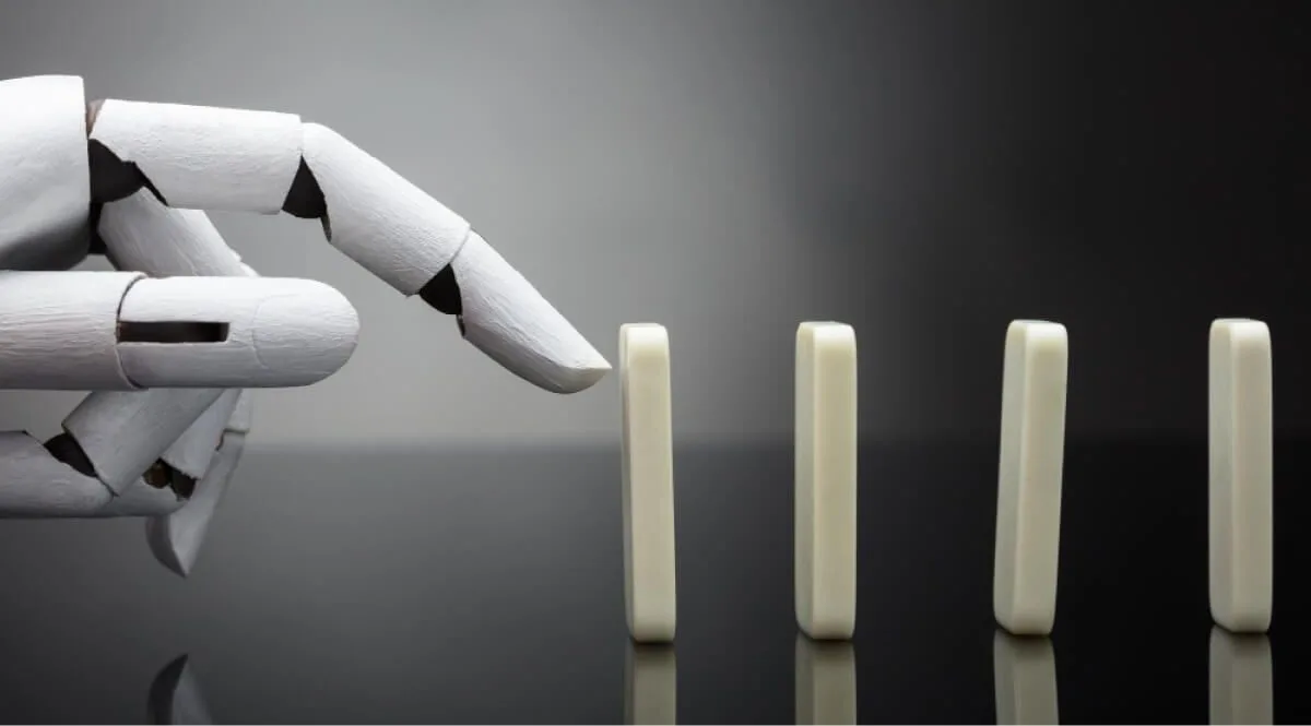 Robot hand pushing blocks