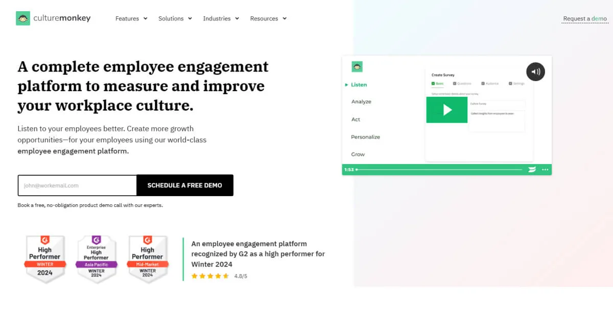 CultureMonkey, an employee engagement app