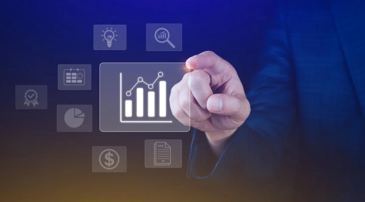 Man touching a data analysis point