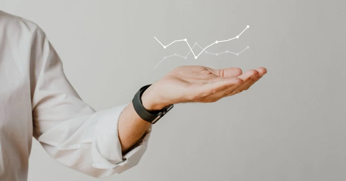 A person holding imaginary statistics in their palm