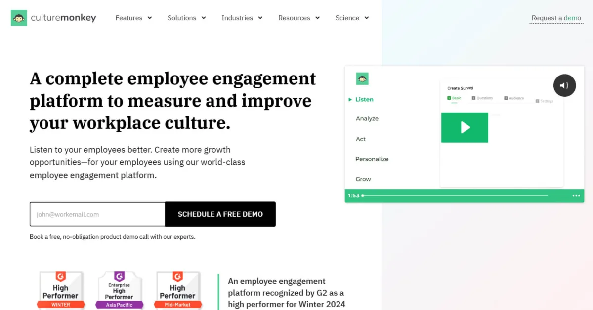 CultureMonkey engagement survey dashboard