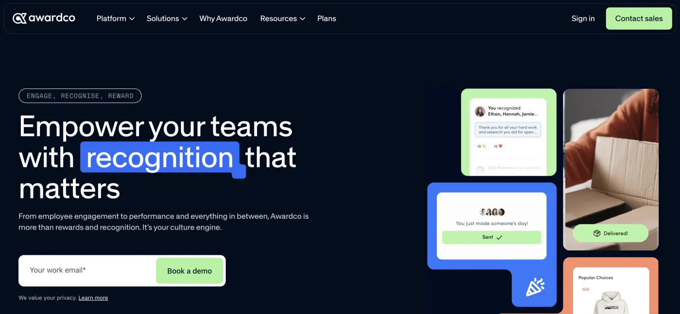 Awardco homepage — Enterprise rewards, July 2026