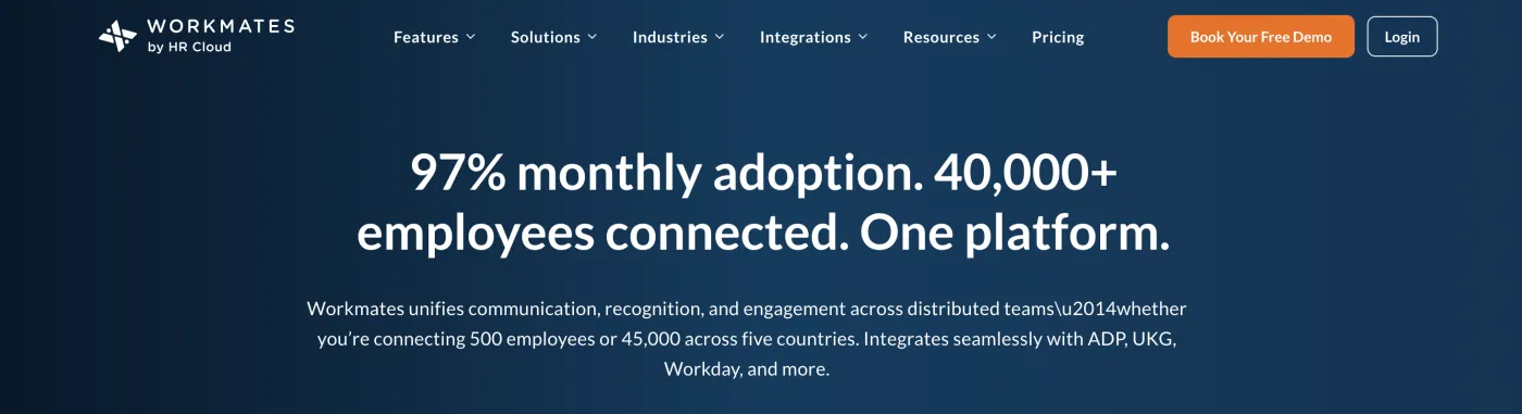 HR Cloud (Workmates) homepage — HR recognition and feedback, July 2026