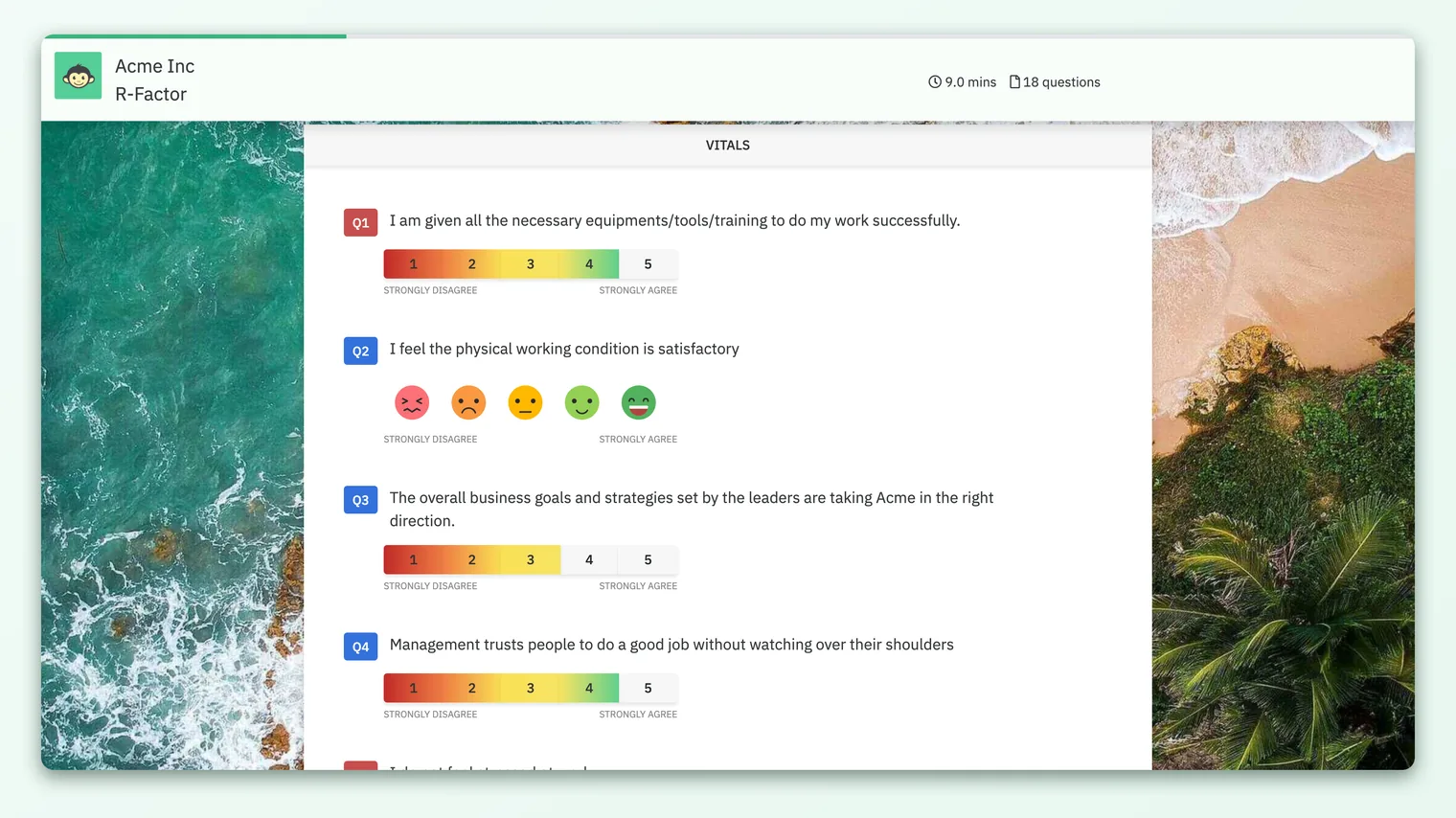 A survey being reopened with previously answered questions already filled in and a Saved indicator near the top.