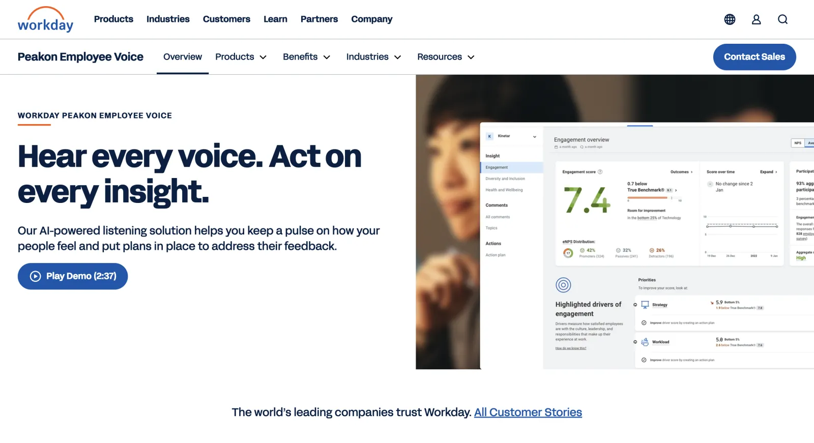 Workday Peakon Employee Voice - continuous listening dashboard