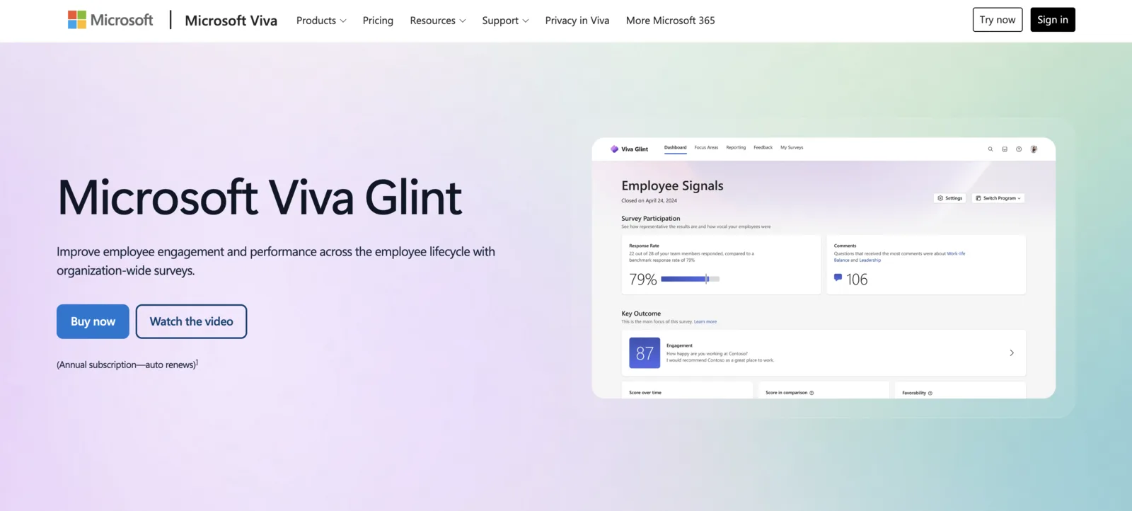 Microsoft Viva Glint employee experience platform screenshot