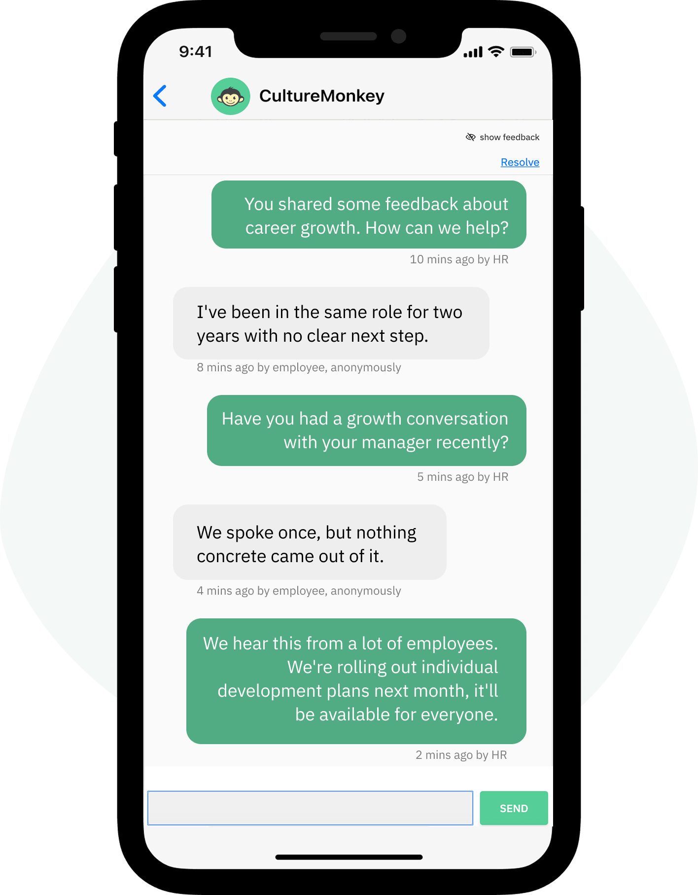 Anonymous two-way feedback conversation in CultureMonkey enabling HR leaders to respond to sensitive employee feedback without compromising individual identity