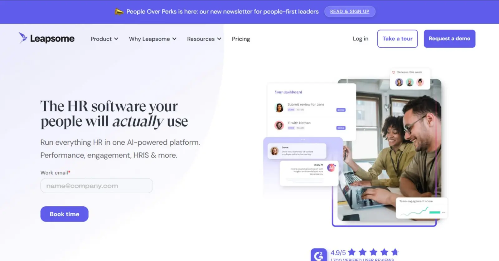 Leapsome platform - engagement survey with impact-driver analysis