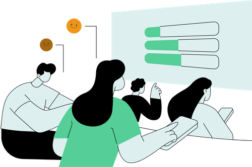 People reviewing benchmark data