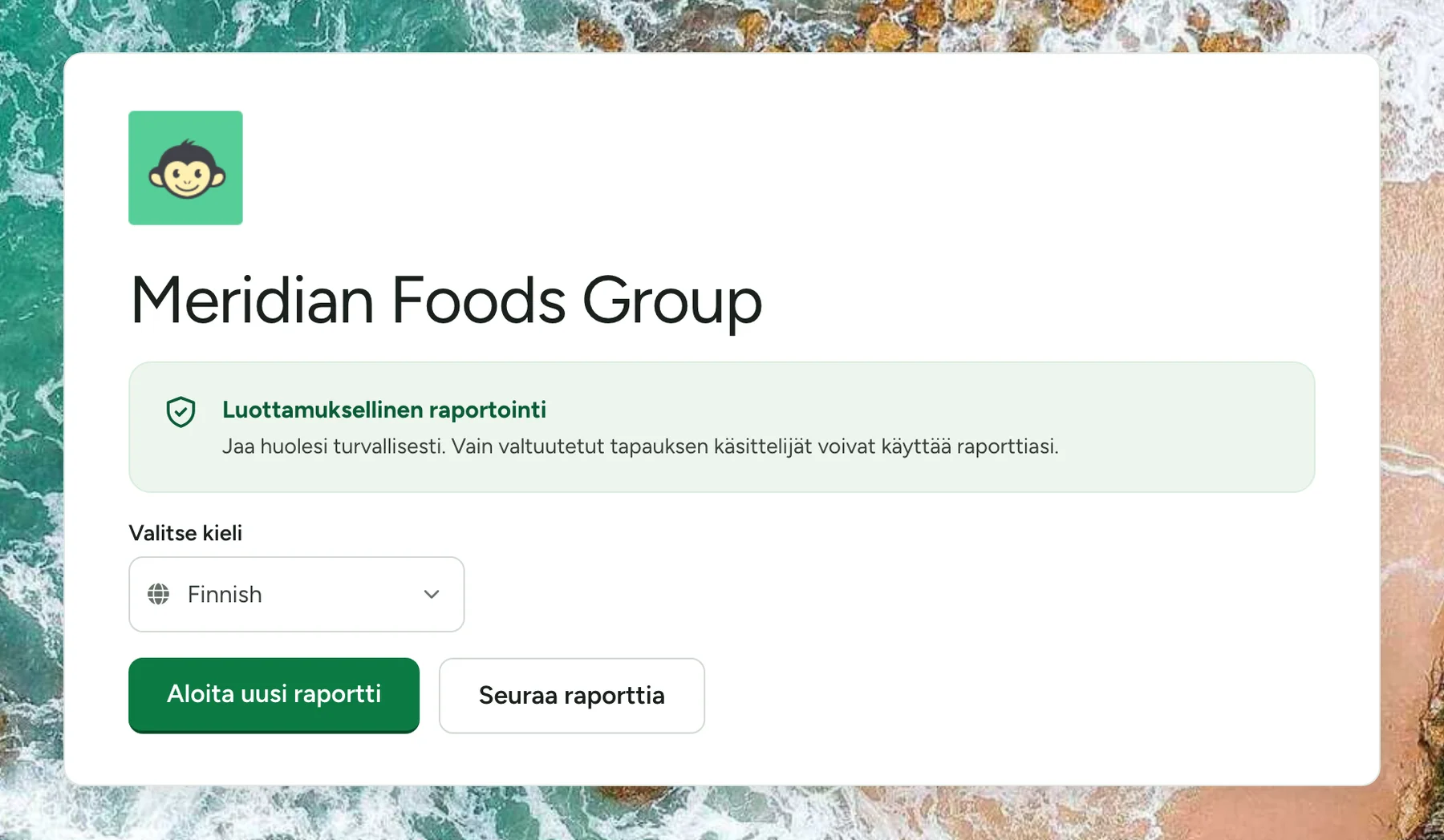 The Speak Up reporting portal shown in Finnish