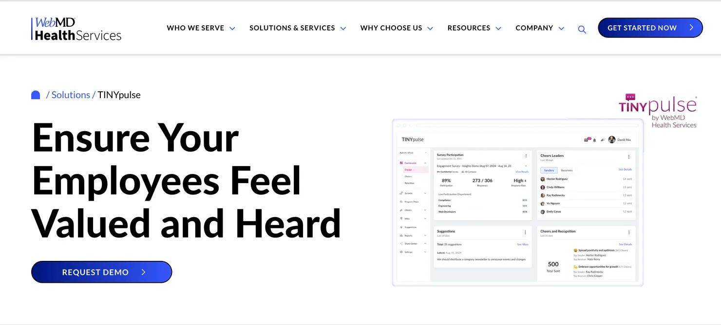 TINYpulse weekly pulse question and anonymous suggestion inbox view