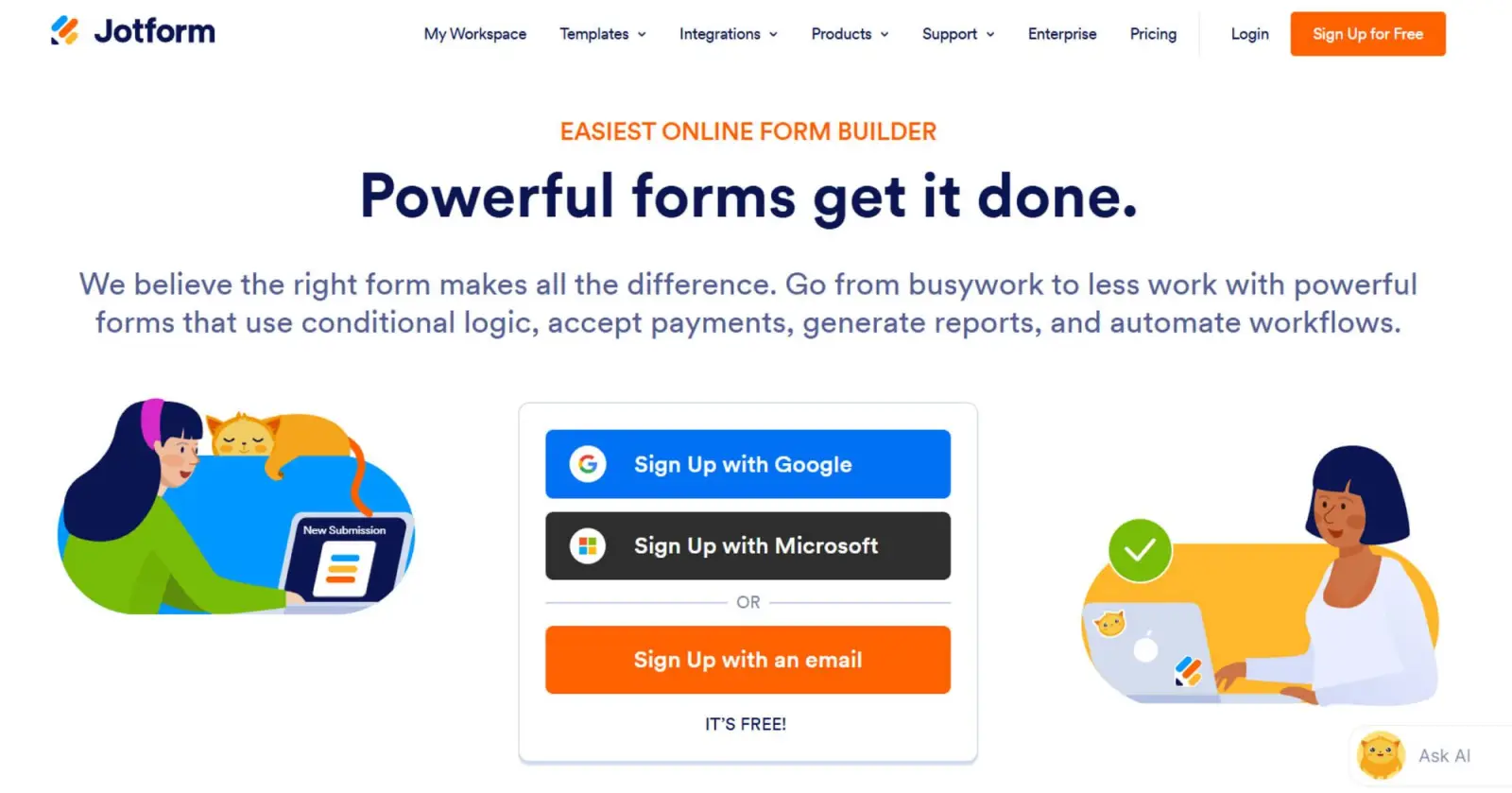 Jotform - online form builder homepage