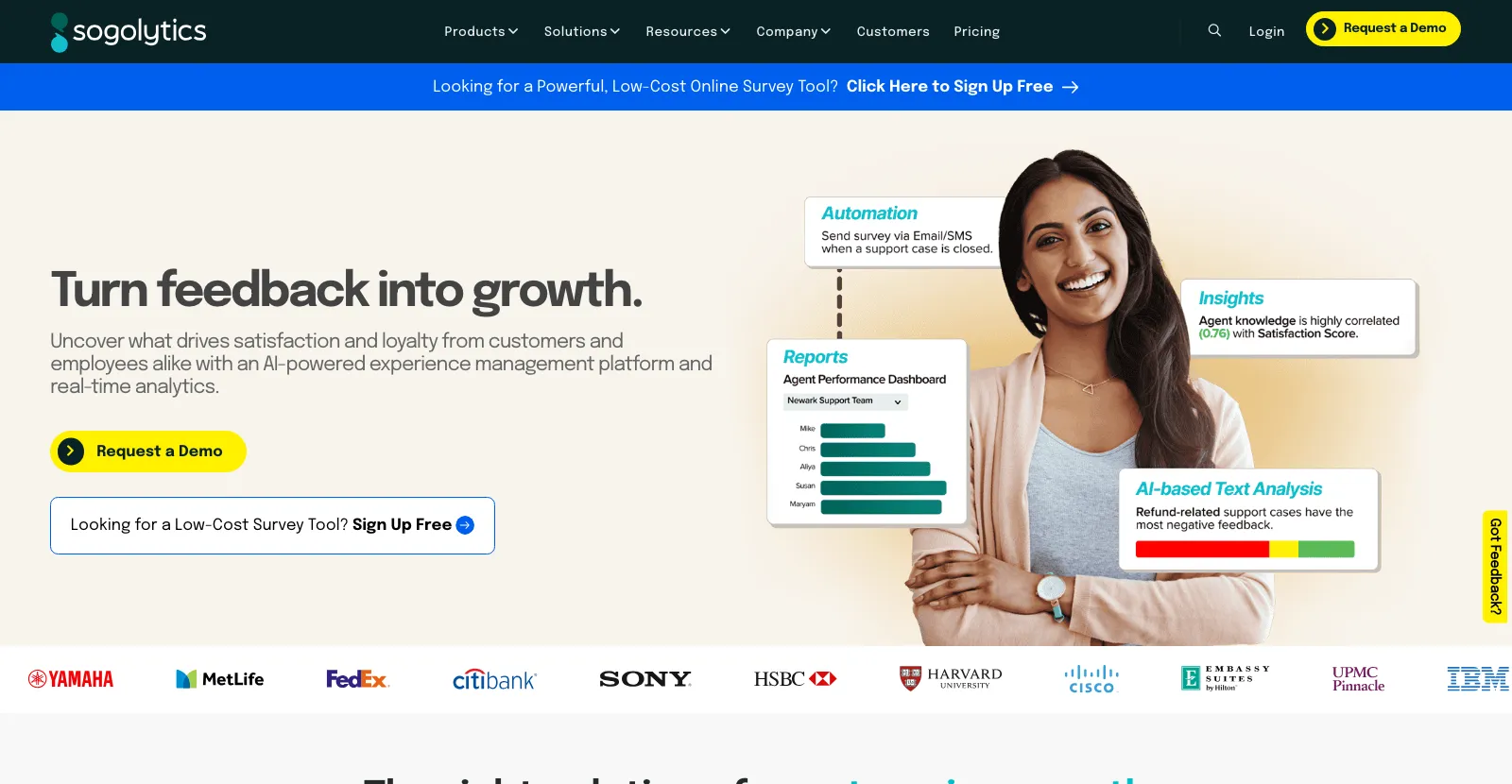 Sogolytics - experience management platform homepage